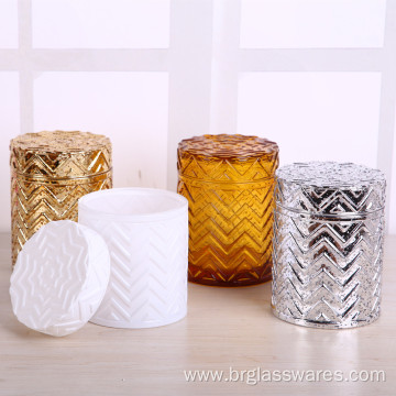 High Quality Embossed Wave Design Glass Candle Jar